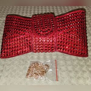 NEW NWOT Red Crystal Embellished Clutch Evening Bag